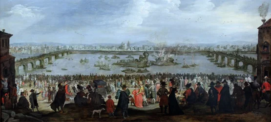 De schijngevecht tussen de wevers- en verversgilden op de Arno in Florence op 25 juli 1619
